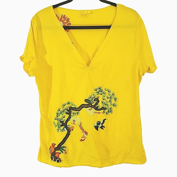 💚 5 For $15 💚 ROXIE B Embroidered Birds 100% cotton Size XL Yellow - Picture 1 of 6